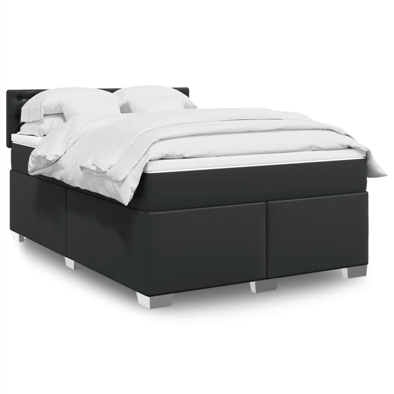 Pat box spring cu saltea, negru, 160x200 cm, piele ecologică