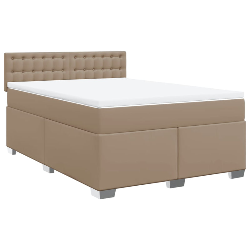 Pat box spring cu saltea, cappuccino, 160x200cm piele ecologică