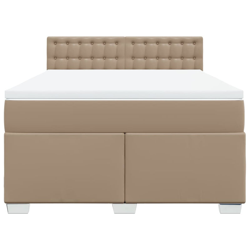 Pat box spring cu saltea, cappuccino, 160x200cm piele ecologică
