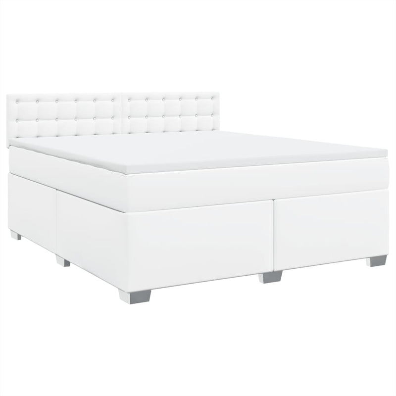 Pat box spring cu saltea, alb, 180x200 cm, piele ecologică