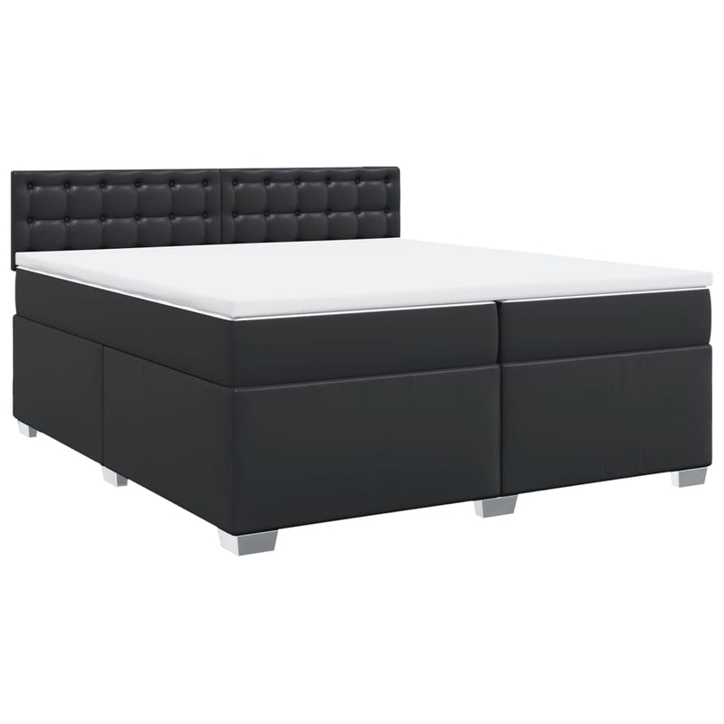Pat box spring cu saltea, negru, 200x200 cm, piele ecologică