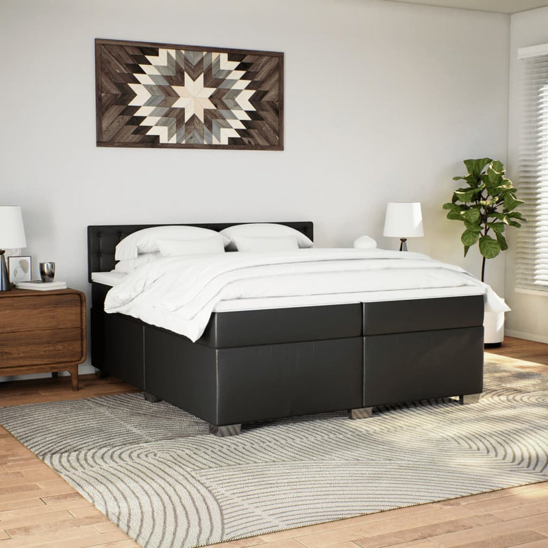 Pat box spring cu saltea, negru, 200x200 cm, piele ecologică