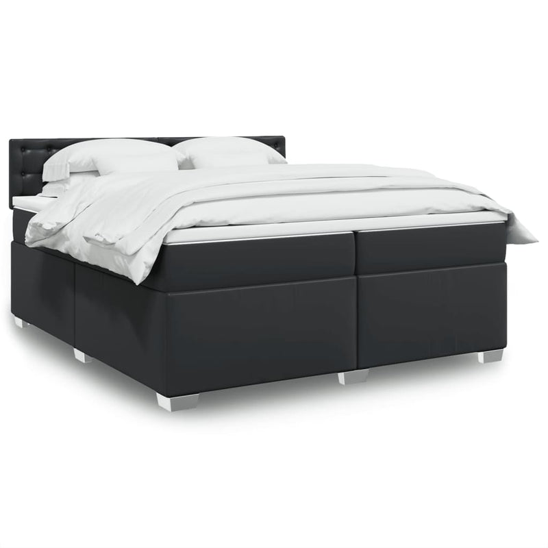 Pat box spring cu saltea, negru, 200x200 cm, piele ecologică