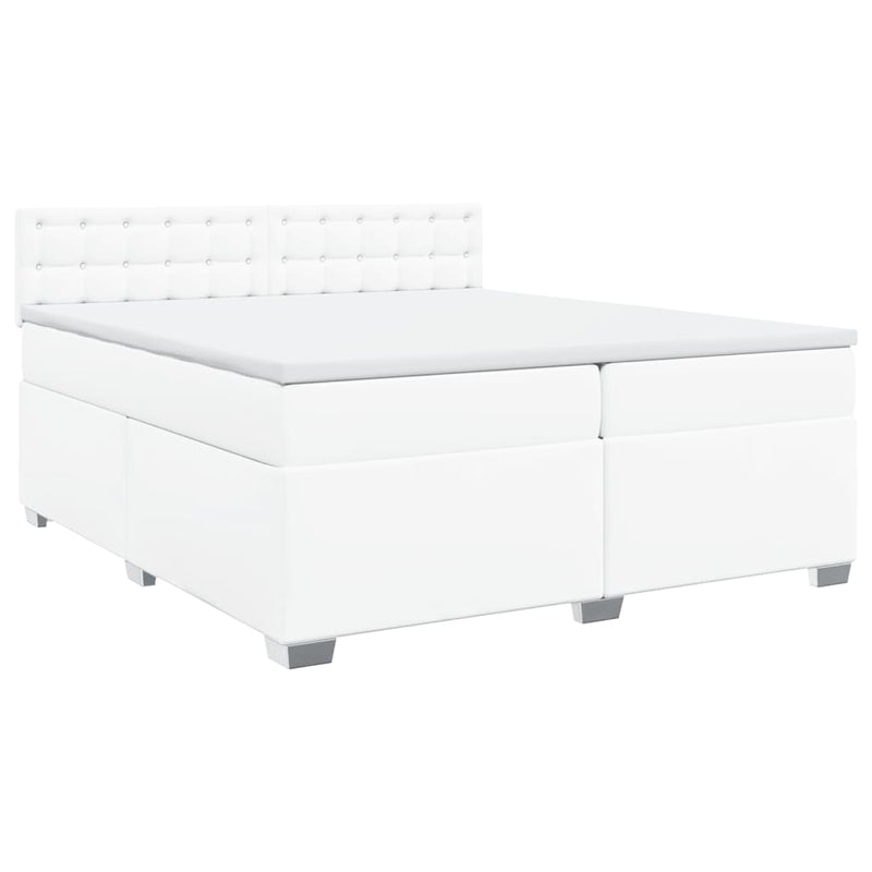 Pat box spring cu saltea, alb, 200x200 cm, piele ecologică