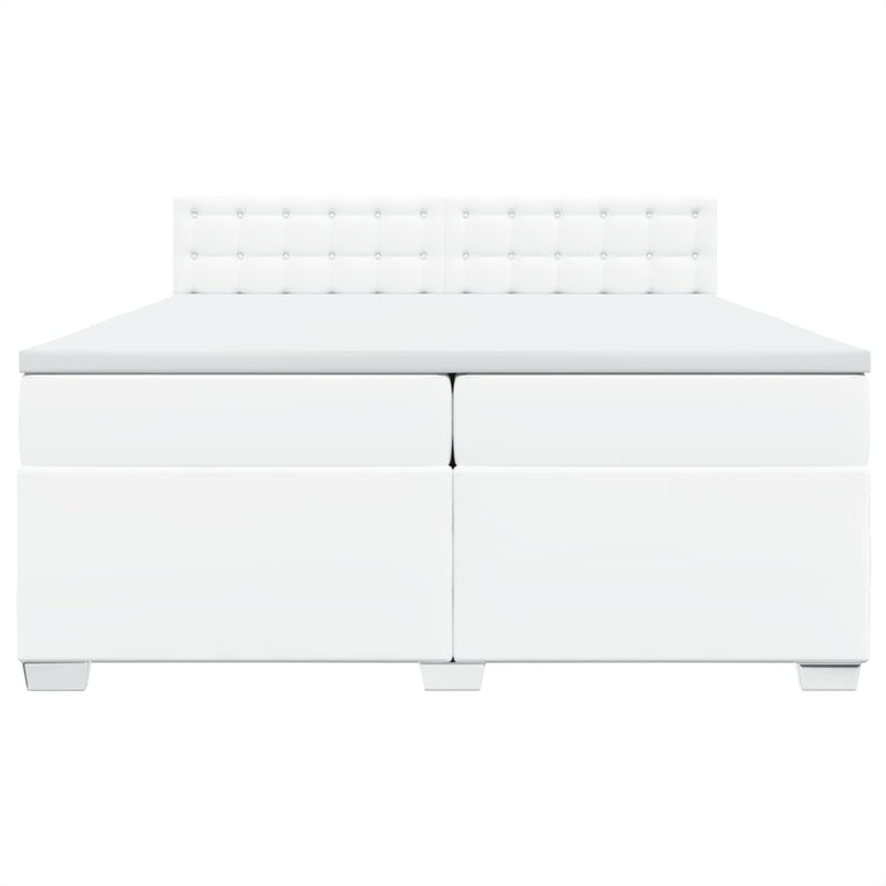 Pat box spring cu saltea, alb, 200x200 cm, piele ecologică