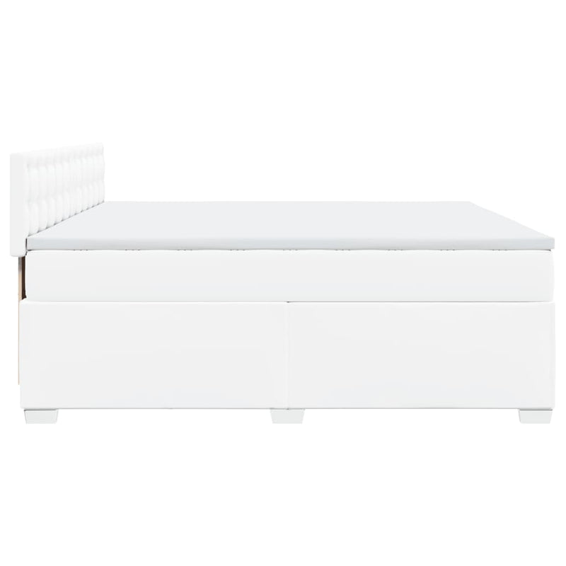 Pat box spring cu saltea, alb, 200x200 cm, piele ecologică