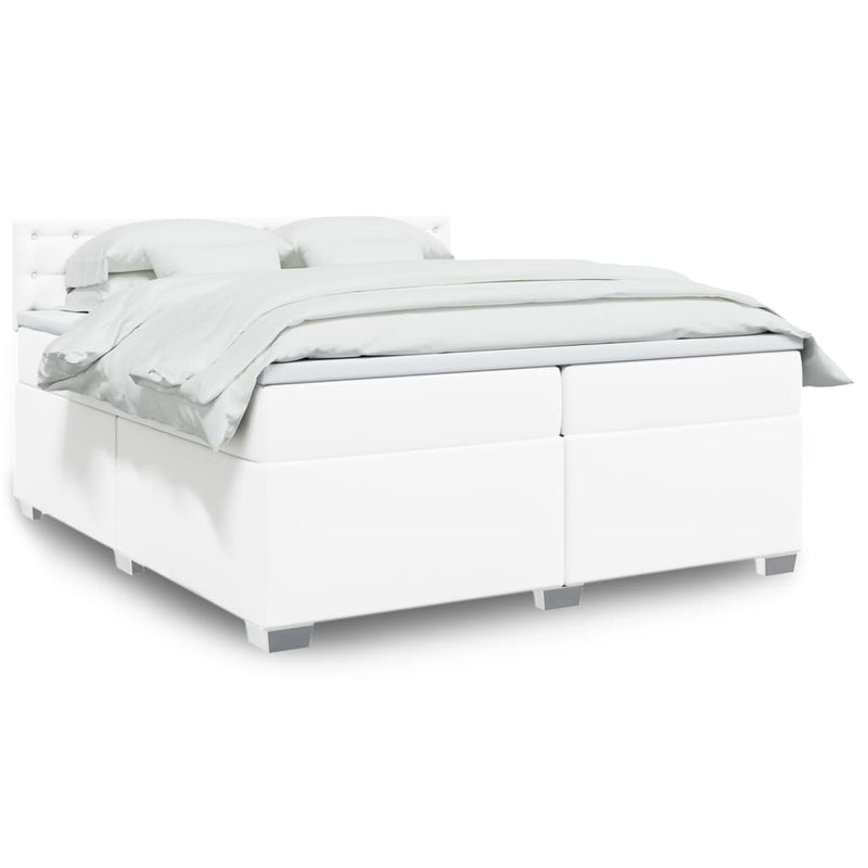 Pat box spring cu saltea, alb, 200x200 cm, piele ecologică