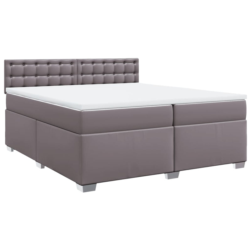 Pat continental cu saltea, gri, 200x200 cm, piele ecologică