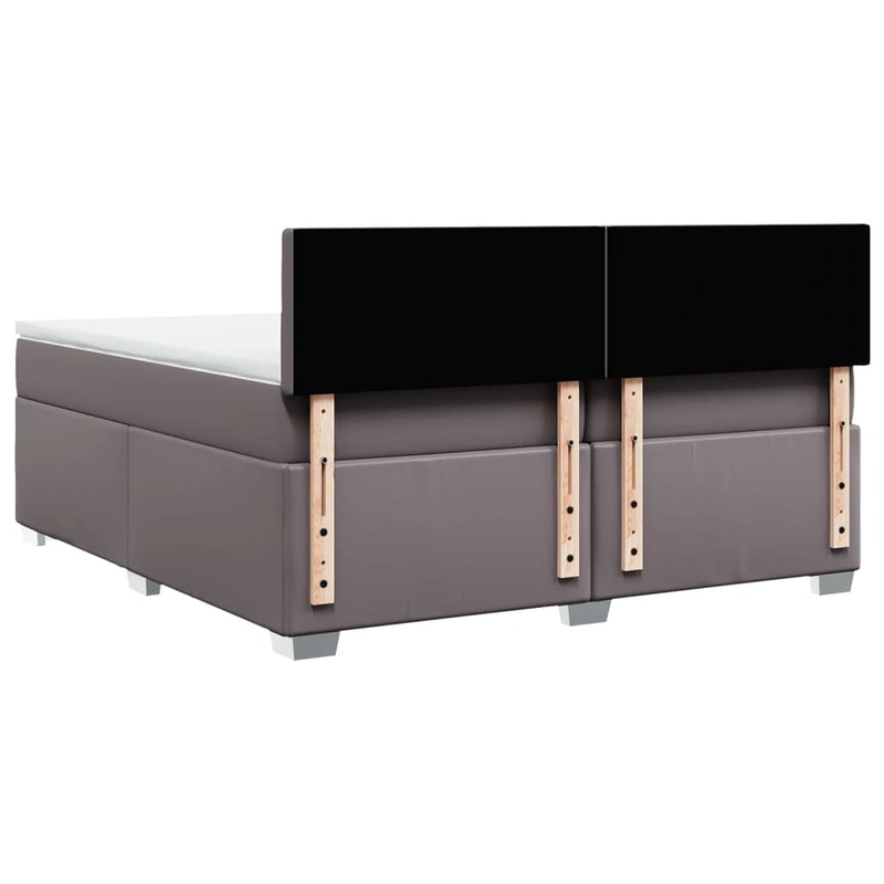Pat continental cu saltea, gri, 200x200 cm, piele ecologică