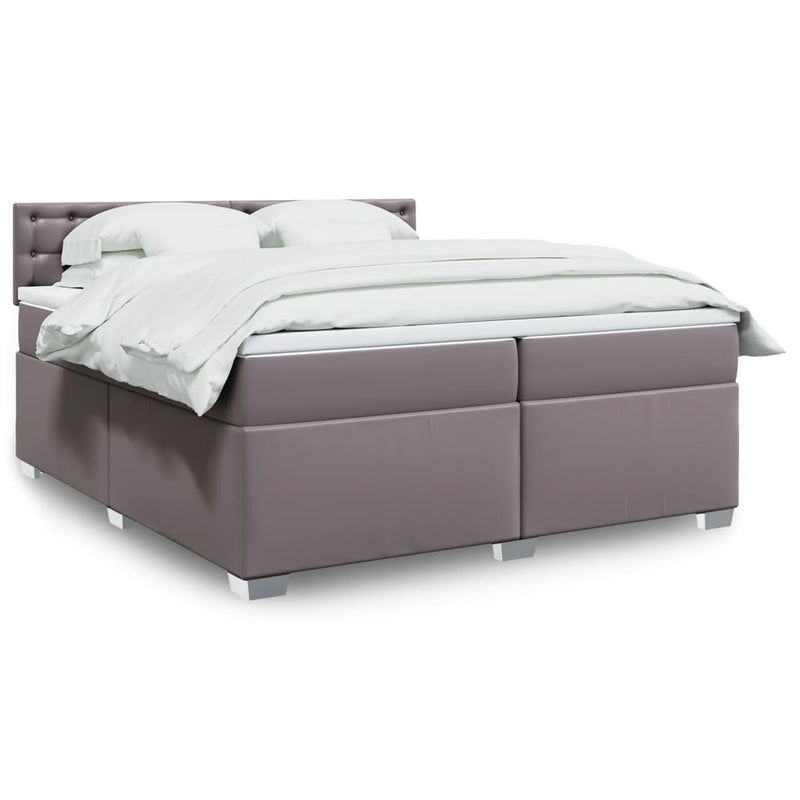 Pat continental cu saltea, gri, 200x200 cm, piele ecologică