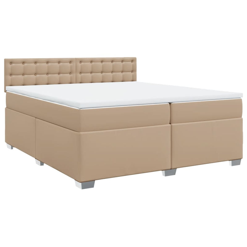 Pat continental cu saltea, cappuccino, 200x200 cm, piele eco