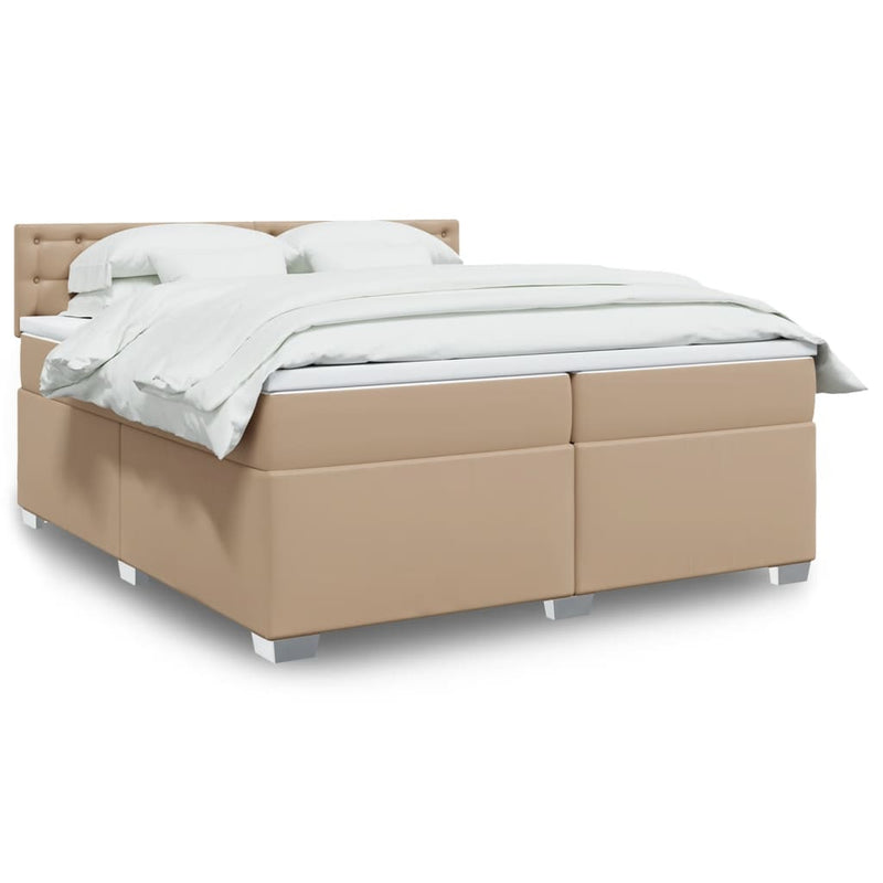 Pat continental cu saltea, cappuccino, 200x200 cm, piele eco