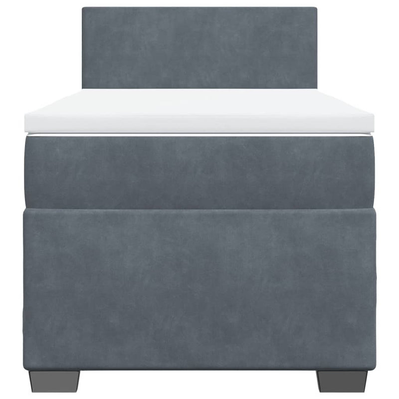 Pat box spring cu saltea, gri închis, 80x200 cm, catifea