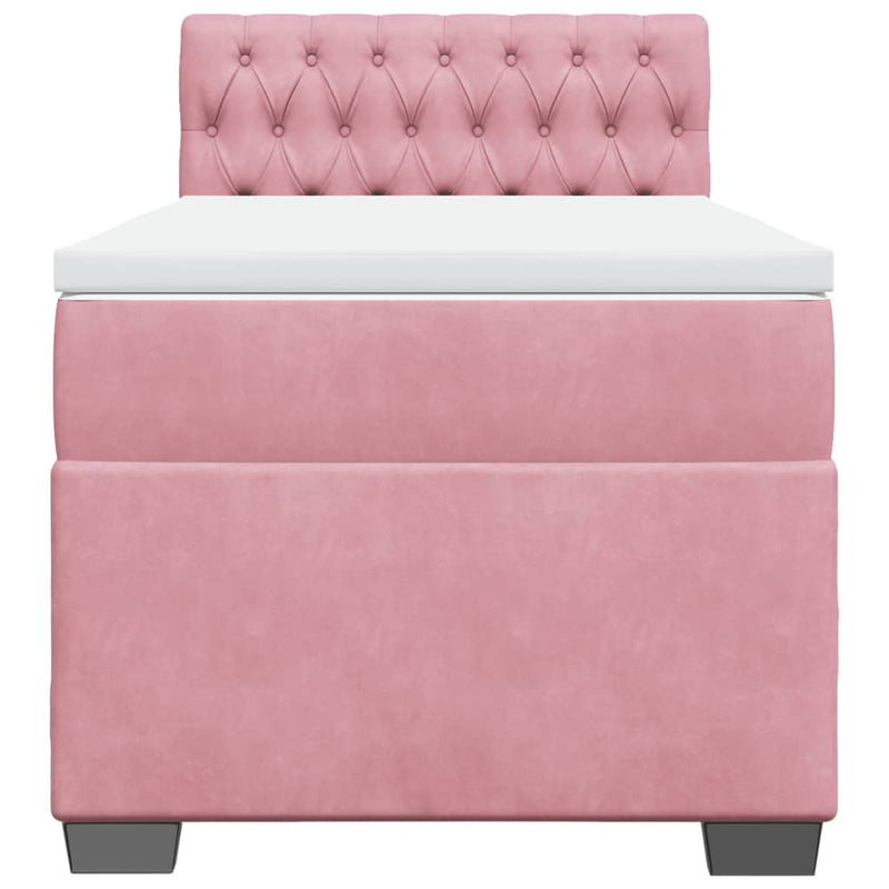 Pat box spring cu saltea, roz, 80x200 cm, catifea
