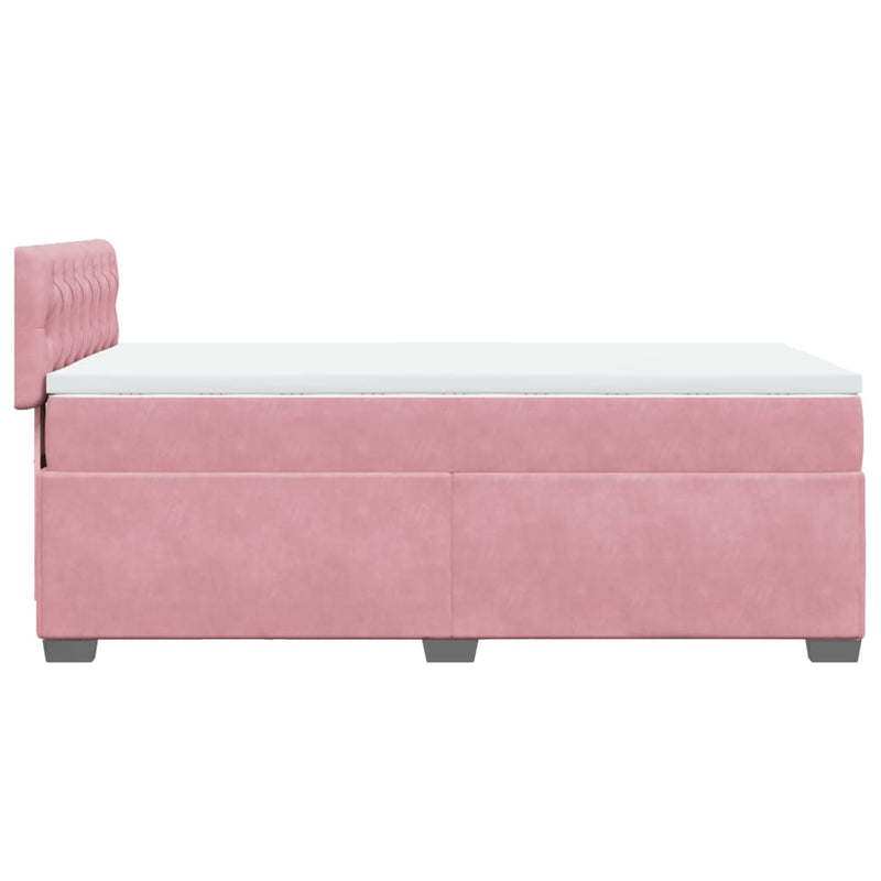 Pat box spring cu saltea, roz, 80x200 cm, catifea