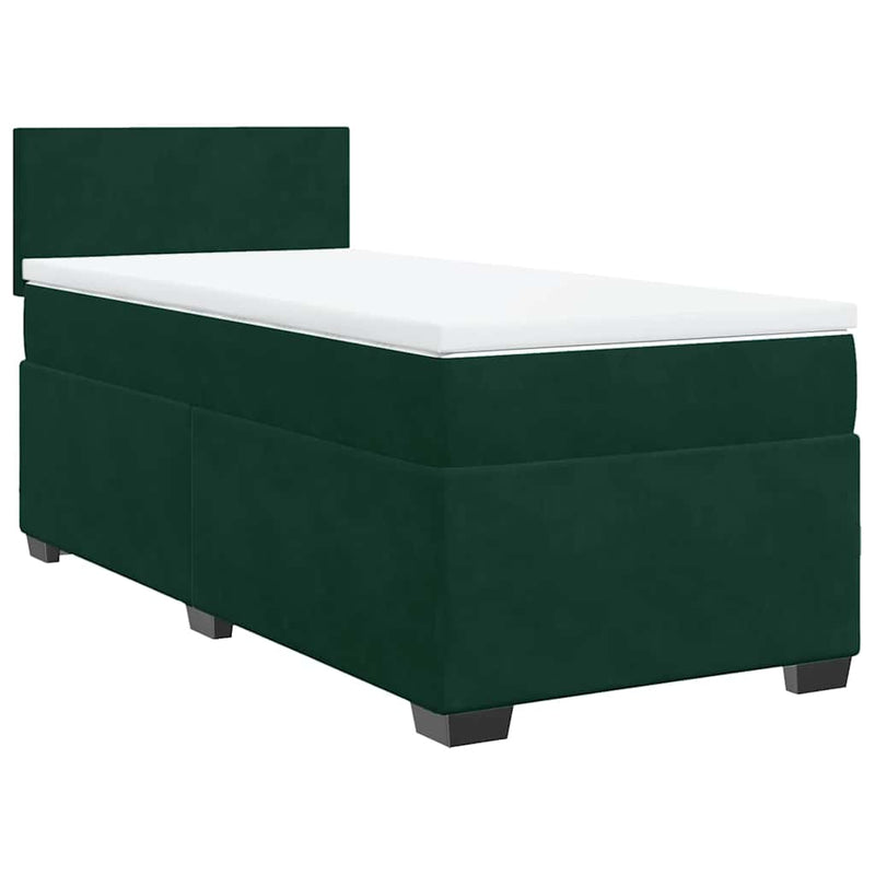 Pat box spring cu saltea, verde închis, 90x190 cm, catifea