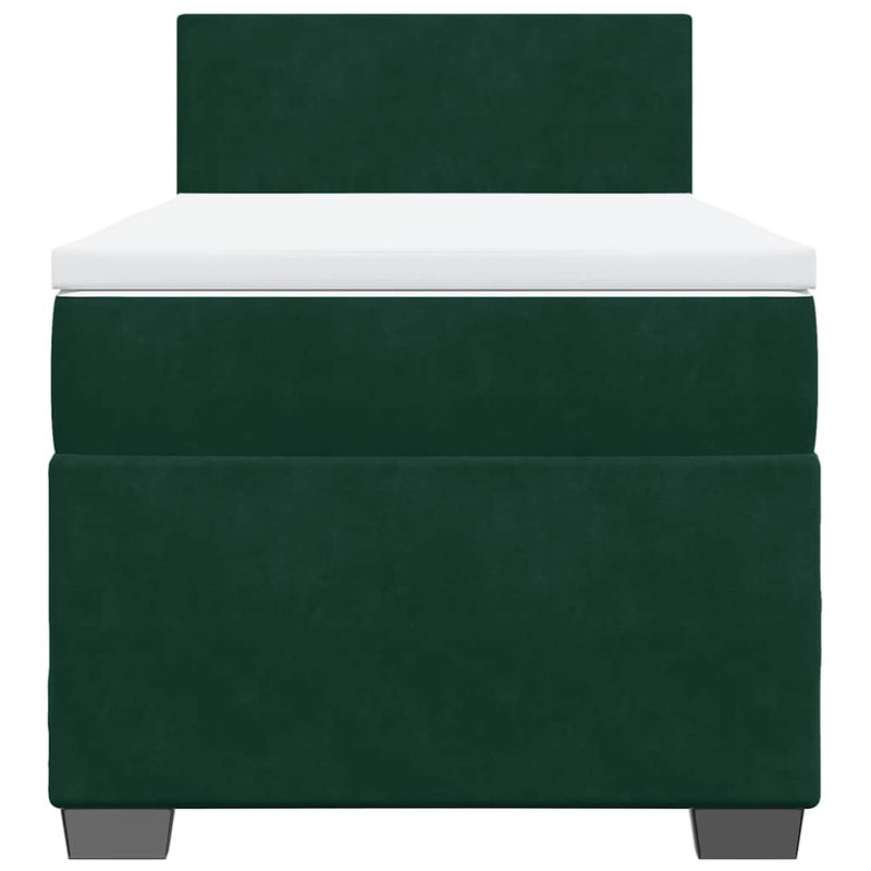 Pat box spring cu saltea, verde închis, 90x190 cm, catifea