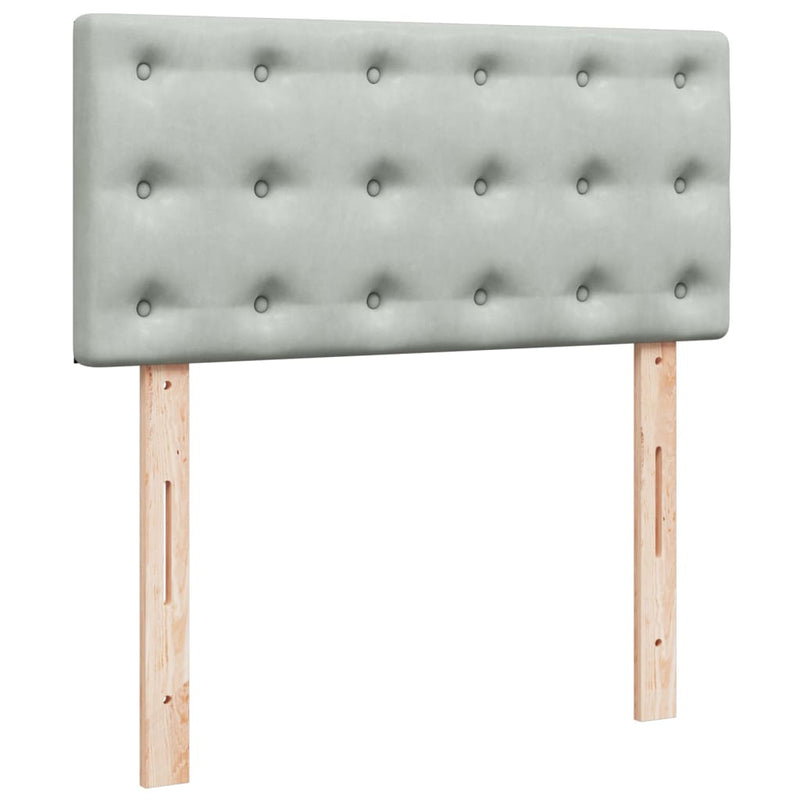 Pat box spring cu saltea, gri deschis, 90x190 cm, catifea