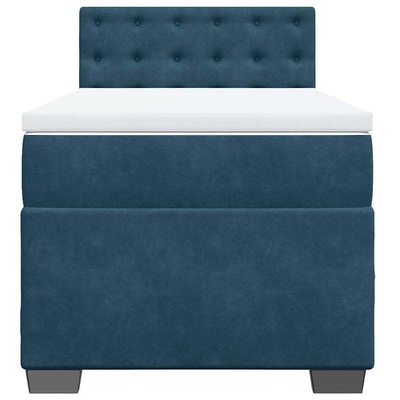 Pat box spring cu saltea, albastru închis, 90x190 cm, catifea