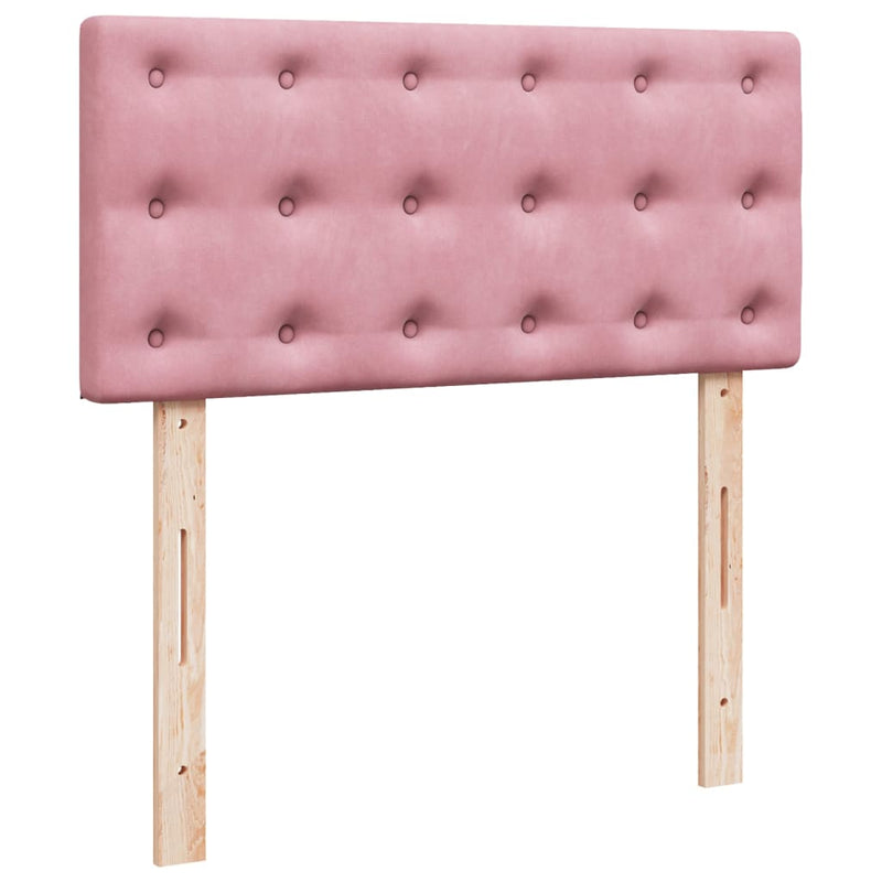 Pat box spring cu saltea, roz, 90x190 cm, catifea