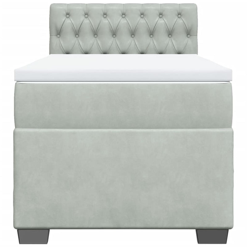 Pat box spring cu saltea, gri deschis, 90x190 cm, catifea