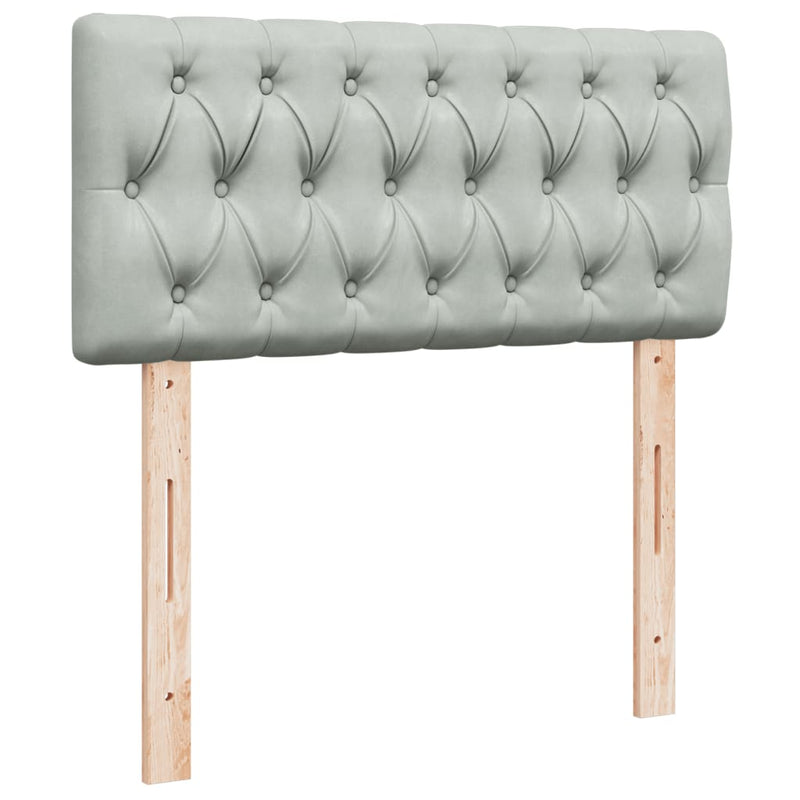Pat box spring cu saltea, gri deschis, 90x190 cm, catifea