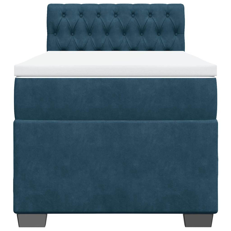 Pat box spring cu saltea, albastru închis, 90x190 cm, catifea