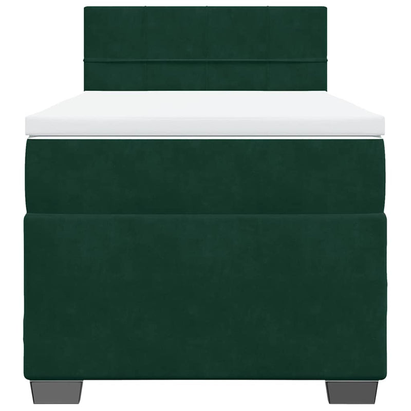 Pat box spring cu saltea, verde închis, 90x190 cm, catifea