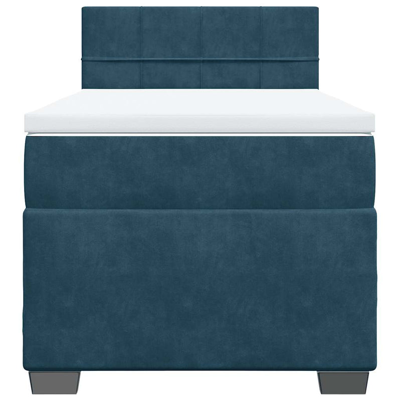 Pat box spring cu saltea, albastru închis, 90x190 cm, catifea