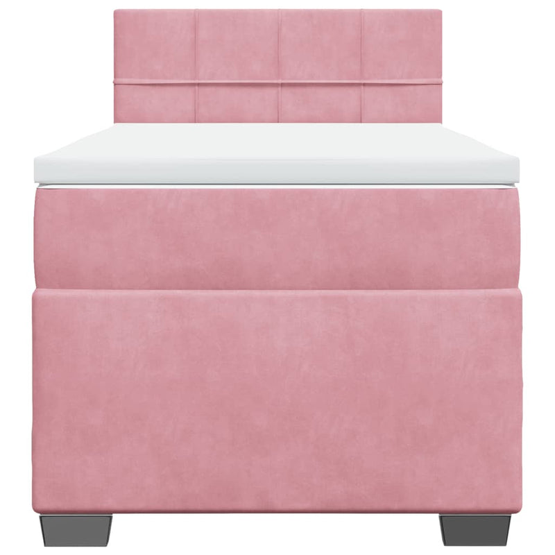 Pat box spring cu saltea, roz, 90x190 cm, catifea