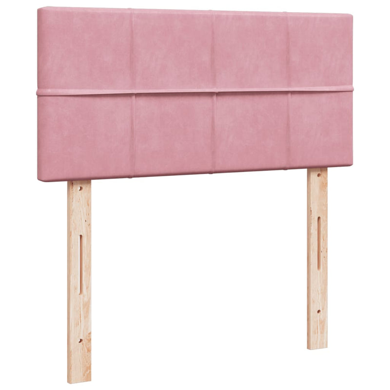 Pat box spring cu saltea, roz, 90x190 cm, catifea