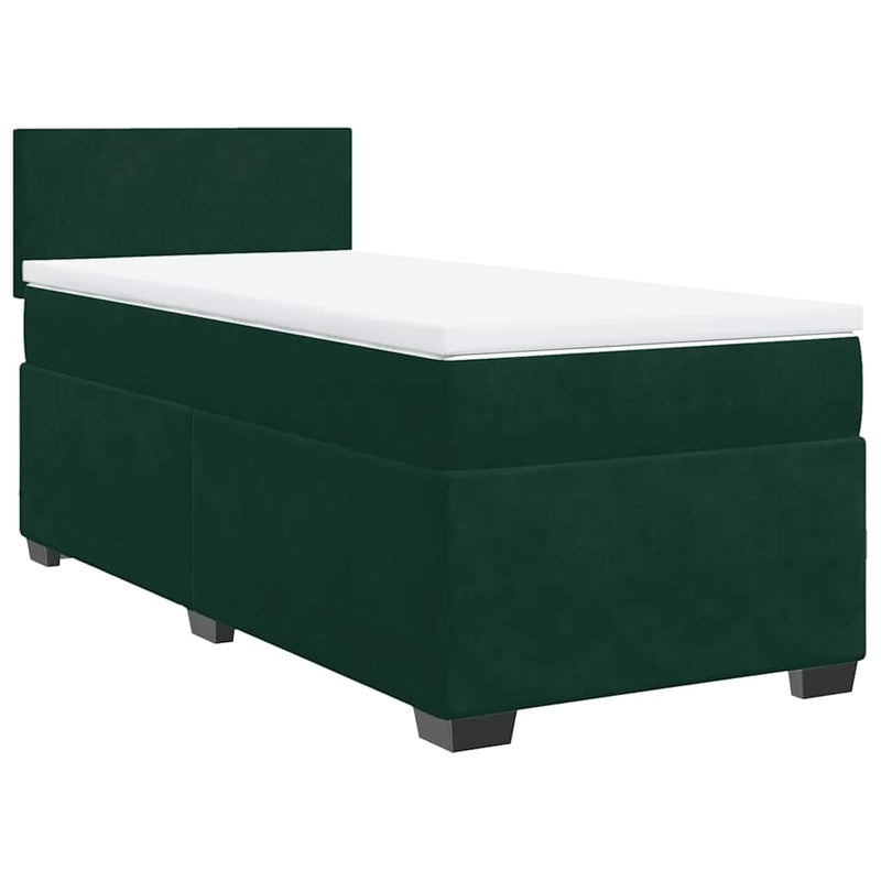 Pat box spring cu saltea, verde închis, 90x200 cm, catifea