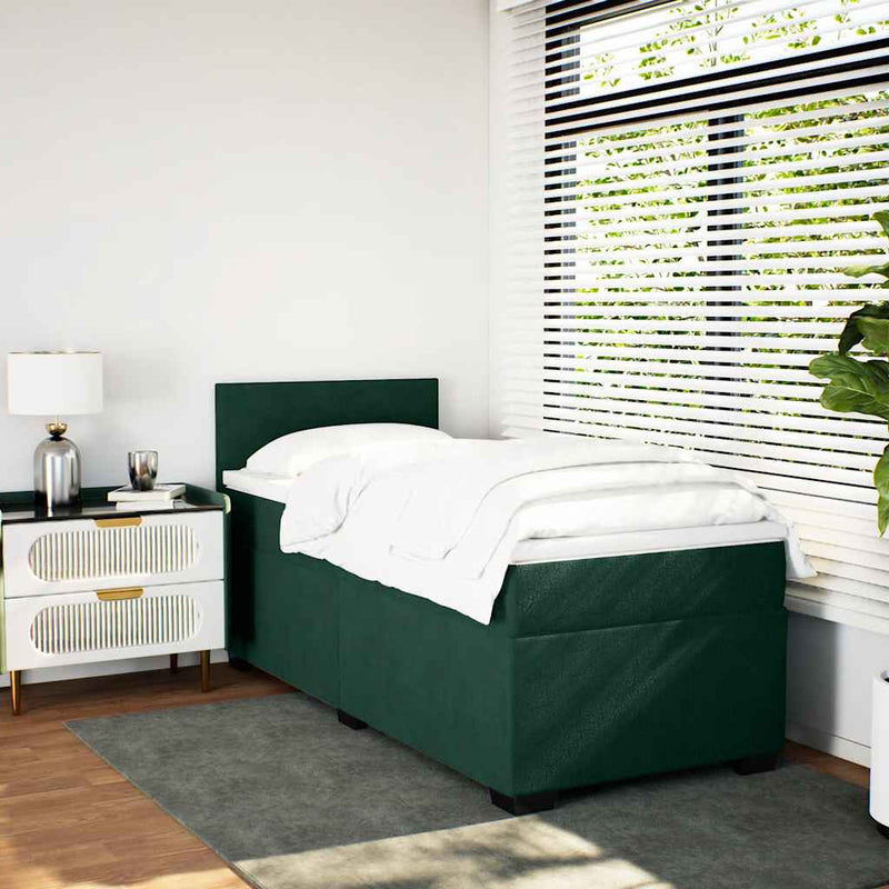 Pat box spring cu saltea, verde închis, 90x200 cm, catifea