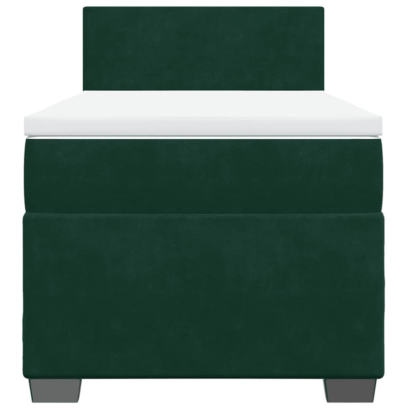 Pat box spring cu saltea, verde închis, 90x200 cm, catifea