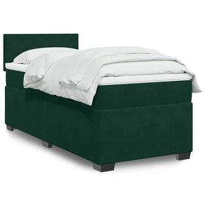 Pat box spring cu saltea, verde închis, 90x200 cm, catifea
