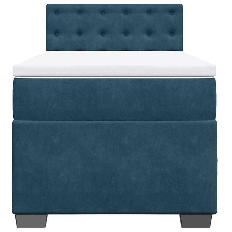 Pat box spring cu saltea, albastru închis, 90x200 cm, catifea