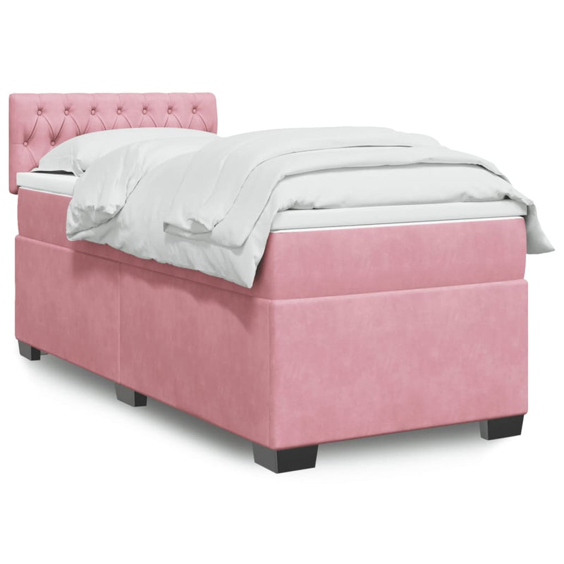 Pat box spring cu saltea, roz, 90x200 cm, catifea