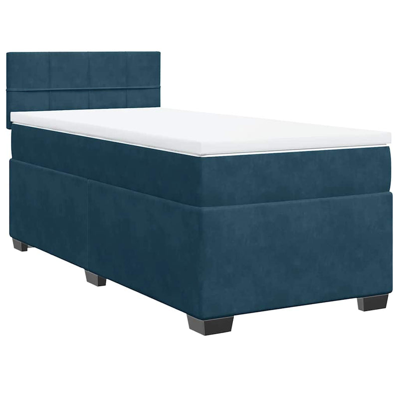 Pat box spring cu saltea, albastru închis, 90x200 cm, catifea