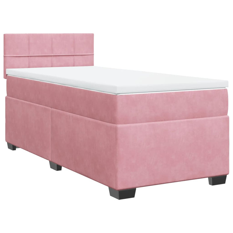 Pat box spring cu saltea, roz, 90x200 cm, catifea