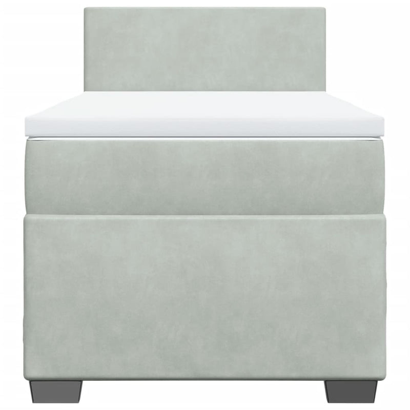 Pat box spring cu saltea, gri deschis, 100x200 cm, catifea