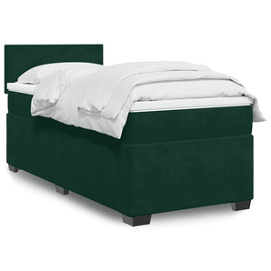 Pat box spring cu saltea, verde închis, 100x200 cm, catifea
