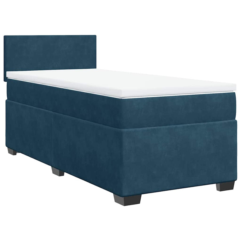 Pat box spring cu saltea, albastru închis, 100x200 cm, catifea