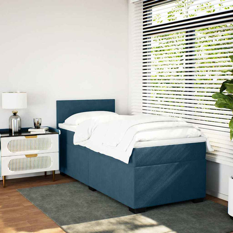 Pat box spring cu saltea, albastru închis, 100x200 cm, catifea
