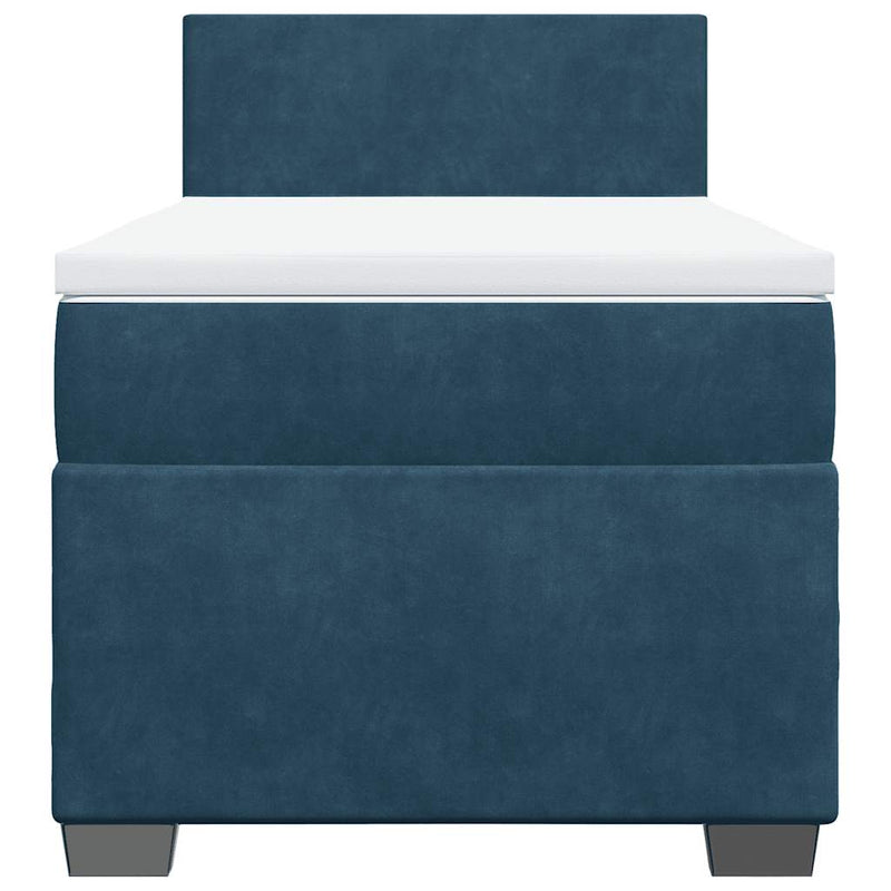 Pat box spring cu saltea, albastru închis, 100x200 cm, catifea