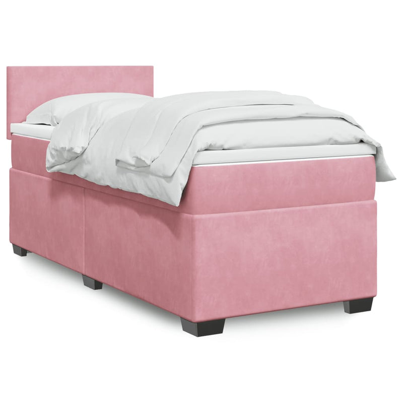 Pat box spring cu saltea, roz, 100x200 cm, catifea