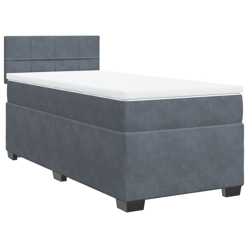 Pat box spring cu saltea, gri închis, 100x200 cm, catifea