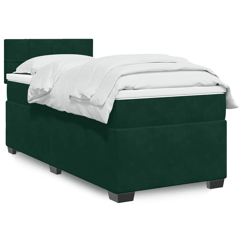 Pat box spring cu saltea, verde închis, 100x200 cm, catifea
