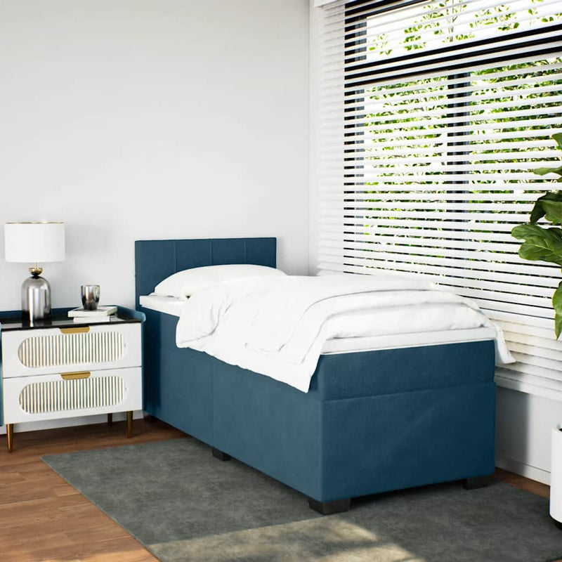 Pat box spring cu saltea, albastru închis, 100x200 cm, catifea