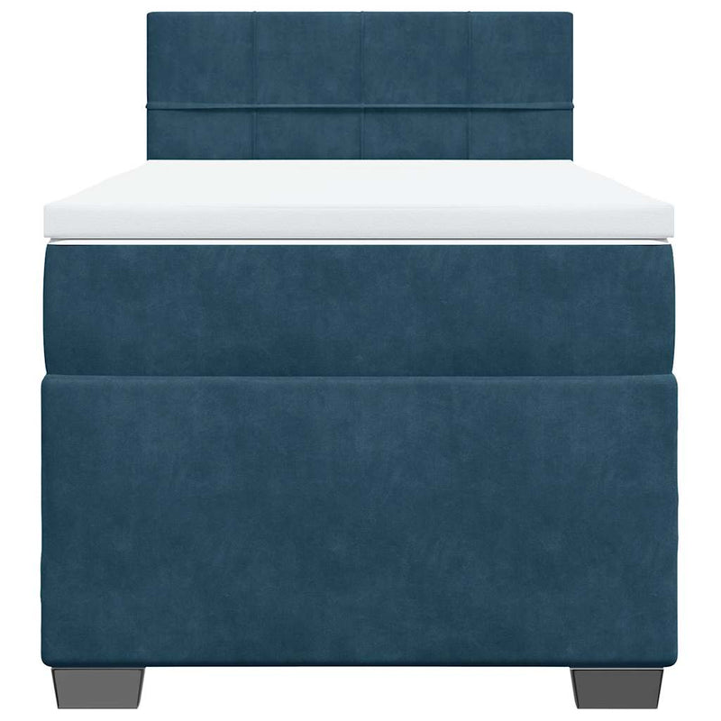 Pat box spring cu saltea, albastru închis, 100x200 cm, catifea