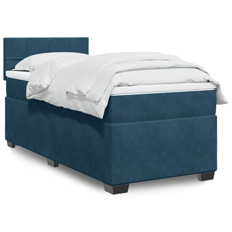 Pat box spring cu saltea, albastru închis, 100x200 cm, catifea